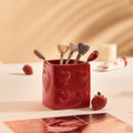Heart-shaped ceramic fruit fork set - exquisite afternoon tea, hotel & restaurant decor, high-value fruit picks with storage jar - wholesale