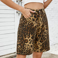 European and american cross-border  summer new arrivals:  &  washed casual retro leopard print slim-fit denim shorts
