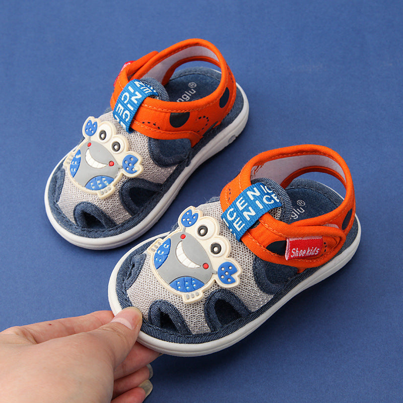 Baby cloth sandals for boys, summer, ages 0-1-2-3 years, infant anti-slip soft sole squeaky shoes, girls' first walker shoes, baby shoes