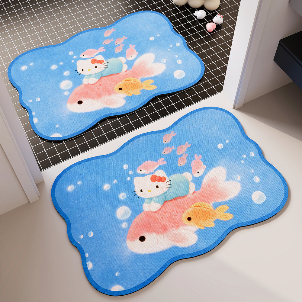 Fresh green bathroom absorbent floor mat cute kitty bathroom non-slip mat quick-drying foot mat bathroom carpet