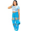 European and american cross-border women's fashion:  street style, edgy, high-waisted, distressed, multi-pocket, straight-leg jeans