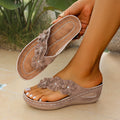 Export cross-border plus size wedge thick bottom sandals women's outer wear flip-flops flower casual beach roman flip-flops