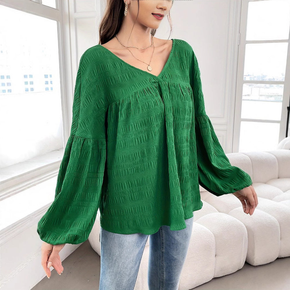 73-73003#  cross-border women's fashion ins style elegant solid color long sleeve plus size blouse