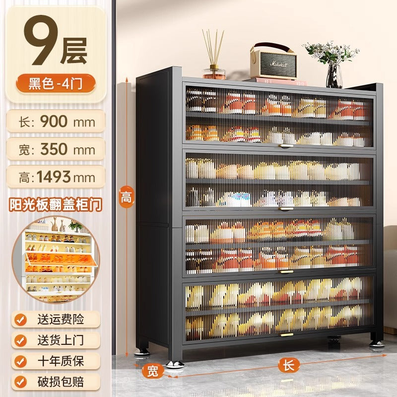 Steel shoe cabinet for home entrance storage cabinet all-in-one dust-proof large capacity multi-layer storage shoe rack flip-up door storage cabinet