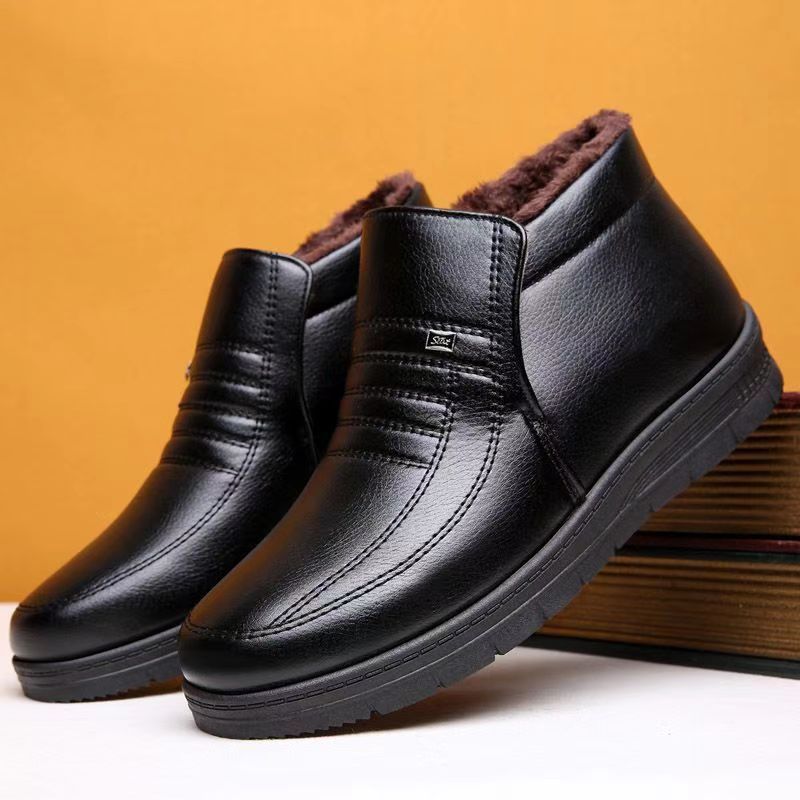 Men's winter fleece-lined cotton shoes, thickened high-top men's cotton leather shoes, warm cotton leather shoes for middle-aged and elderly men, dad shoes