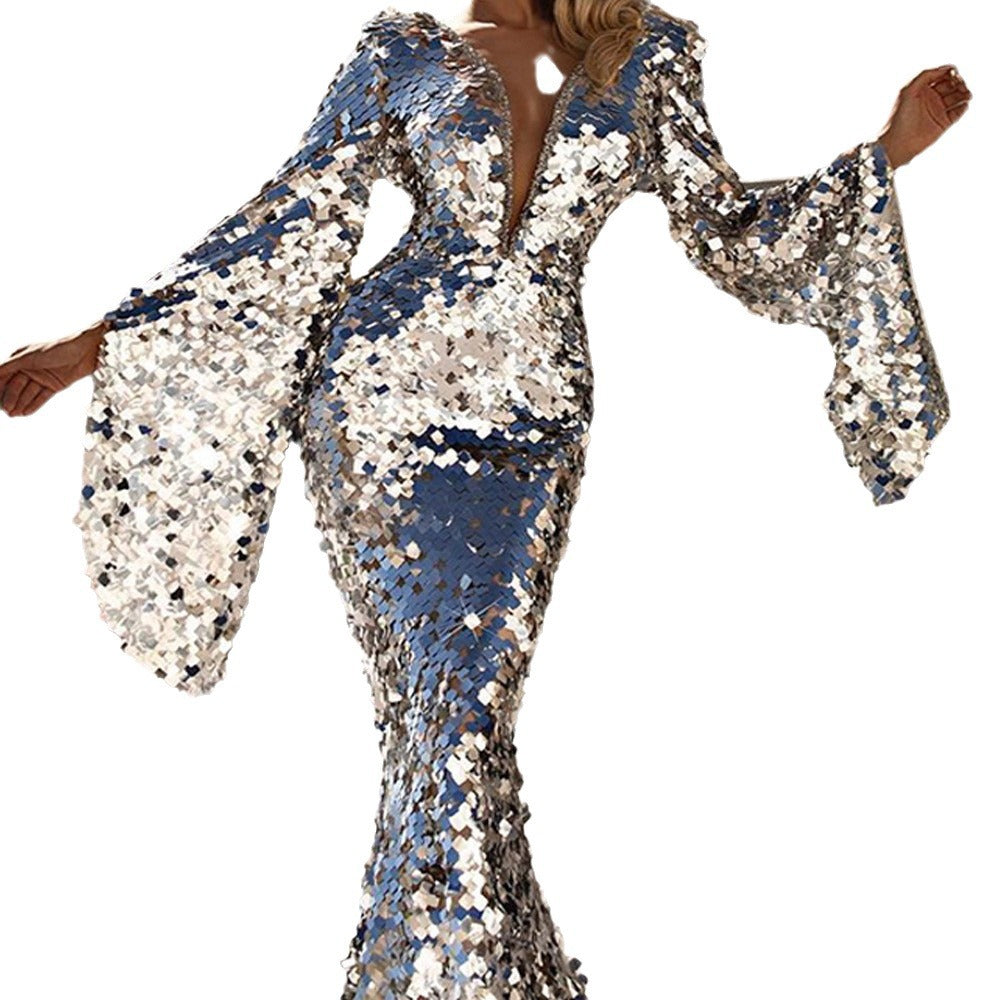 spring new arrivals: european and american style sexy sequin dress - silver evening gown, bodycon cocktail dress