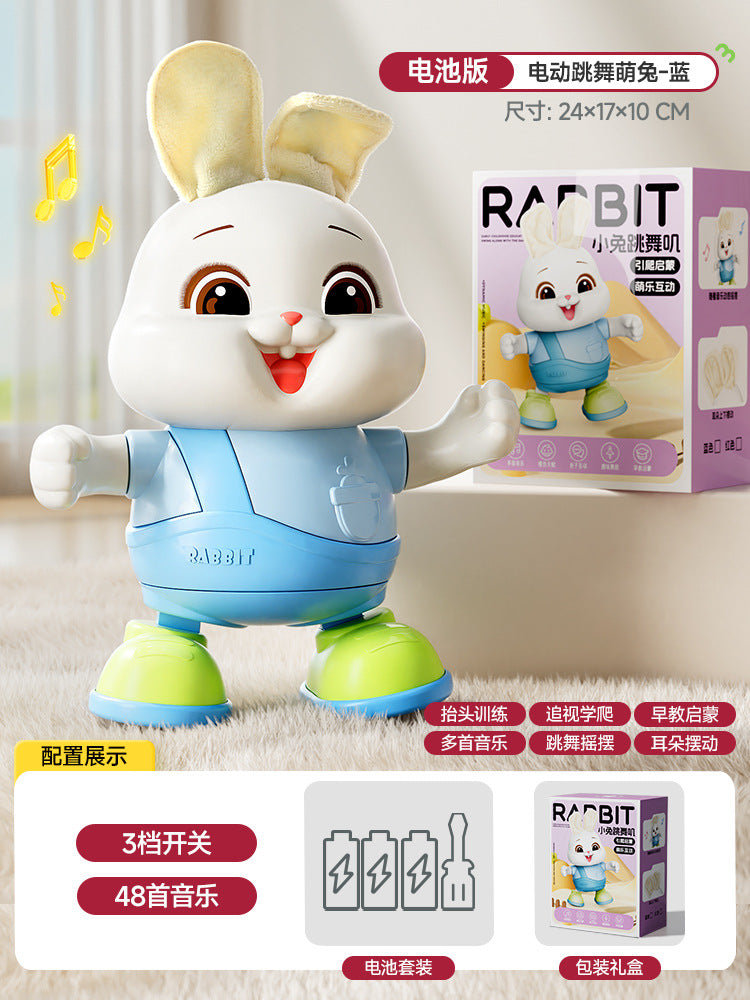 Baby educational early learning electric singing and dancing lucky rabbit dress-up cute bunny musical infant head control training toy