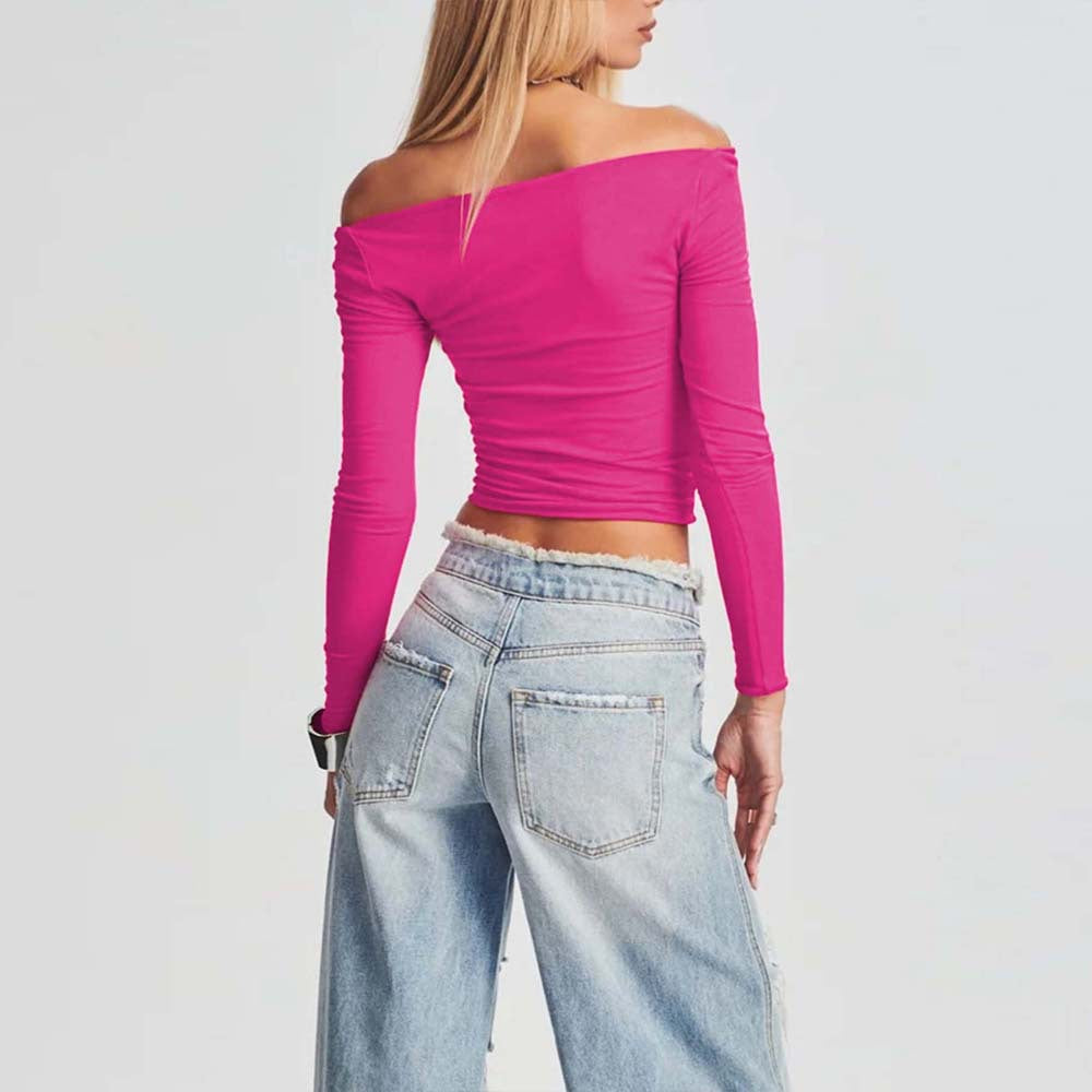 cross-border e-commerce american streetwear trendy t-shirt - spring/summer off-the-shoulder cutout backless top for women
