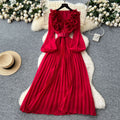 Frenchretrostereo flower lantern sleeve waist pleateddress women 2025new arrivalslimming lookelegant long skirt