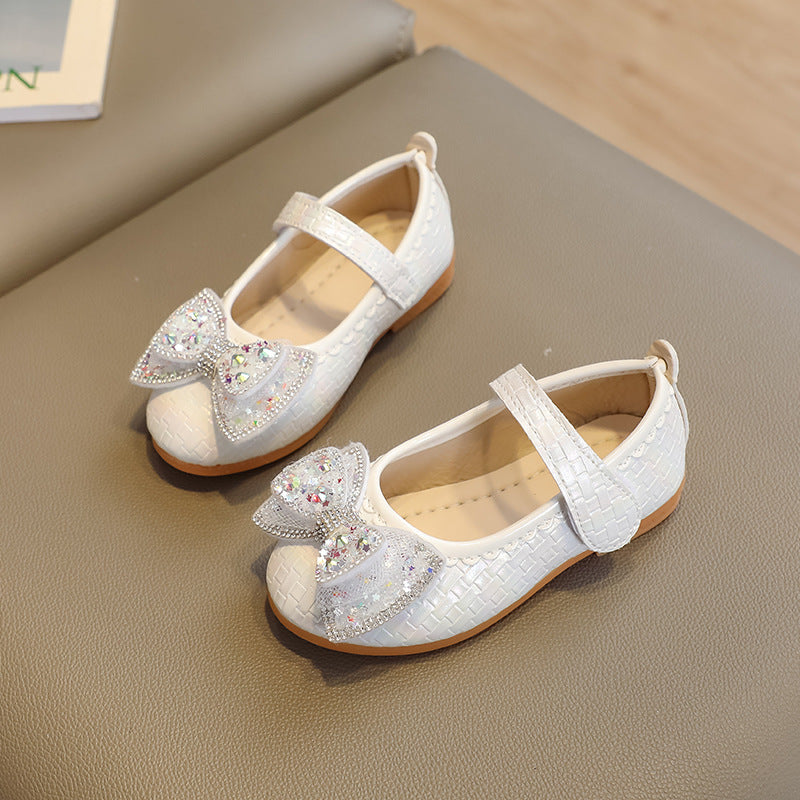 Spring & fallk-stylenew arrivalgirl leather shoesbowsprincessflatskidsvelcrobows performance dance shoes