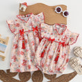 Summer newborn baby princess style breathable floral triangle bodysuit infant short-sleeve full month first birthday dress