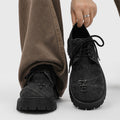 Men's leather shoes springsense of designniche style denim hole derby shoes trendycasualthick sole big toe beggar trendy shoes