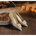 2025 new floral wedding shoes for women, pointed-toe stiletto heel, low-cut bridal shoes