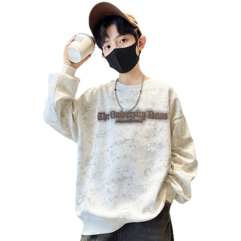 Kids' boys' winter sweatshirt  new autumn/winter style, trendy fleece-lined top for older boys, stylish streetwear