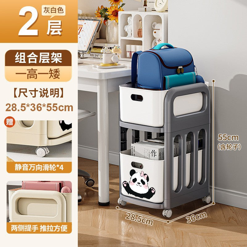 School bag shelf movable pulley trolley with wheels storage artifact household universal storage shelf bookshelf durable
