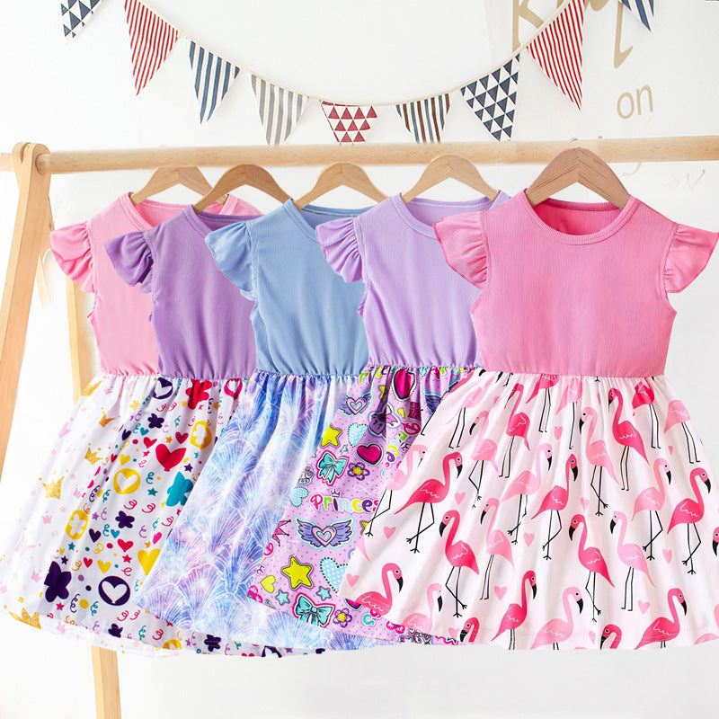 Summer girls' sweet dress - stylish flutter sleeve fashion print dress - new cross-border style - dropshipping available
