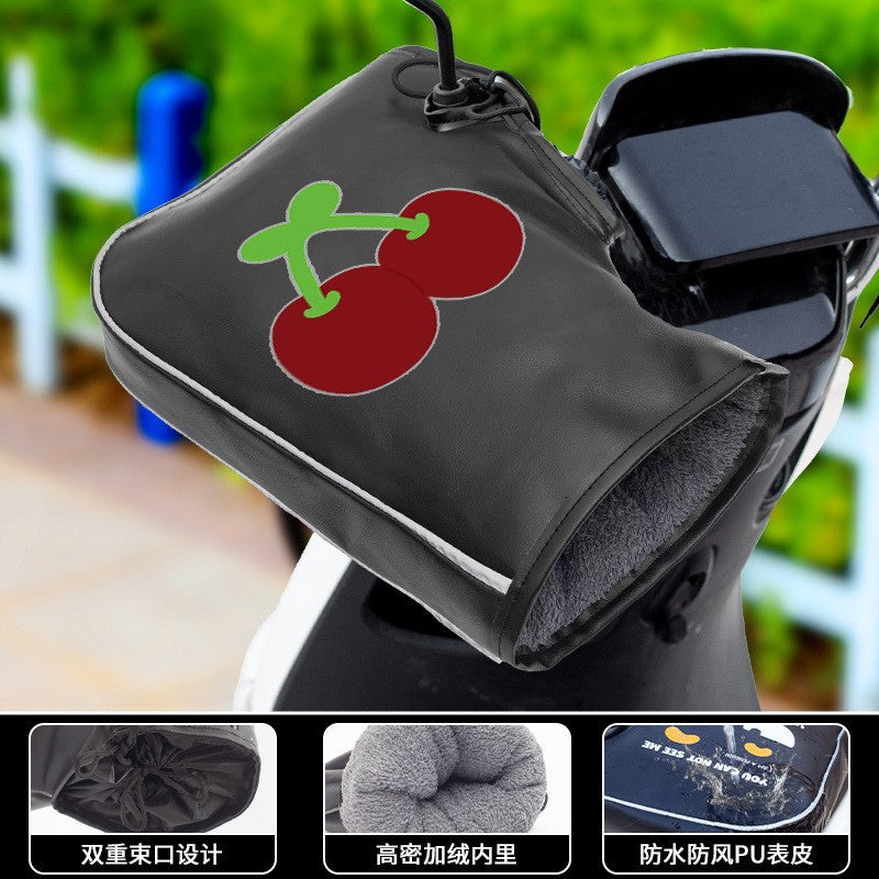 Handlebar covers winter warm fleece-lined electric vehicle cotton-padded motorcycle waterproof gloves thickened windproof cold-resistant pu cycling gloves