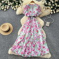 French country style yellow floral dress - women's summer gentle style, cinched waist, flowy maxi dress, commute chic