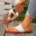 European and american plus size flat flip-flops for women,  summer new style, metal buckle solid color hollow-out beach sandals