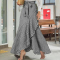 women's plaid mermaid skirt rufflesasymmetrical hemhigh waistcasual umbrella wrap long skirt