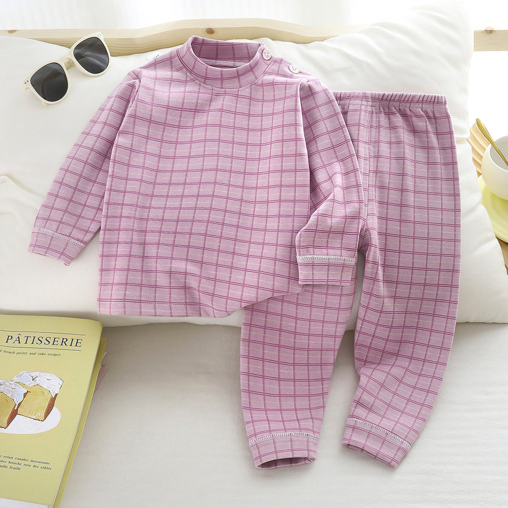 Kids german velvet home clothes suit boys and girls fall and winterheattechintimateschildren's bottom pajamas autumn clothes and long trousers