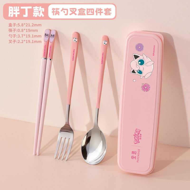 Pokémon 304 stainless steel portable cutlery set - chopsticks, spoon, and fork with student-friendly utensil case