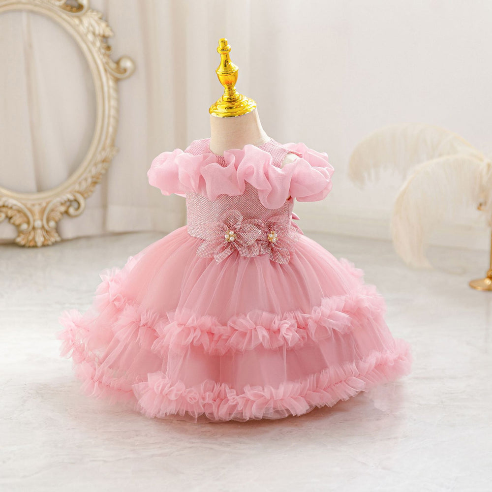 New in stock children's dress floral lace wedding dress princess dress baby girl first birthday dress kids dress