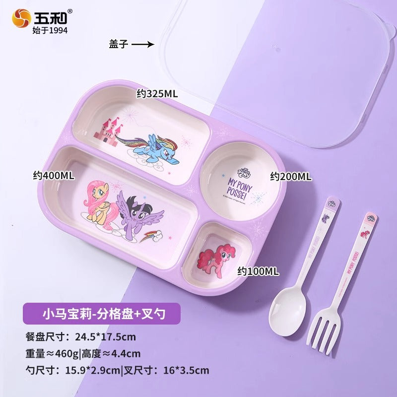 Bento bowl grid plate household eating plate primary school student lunch box tableware children's lunch box with sealing lid with fork and spoon