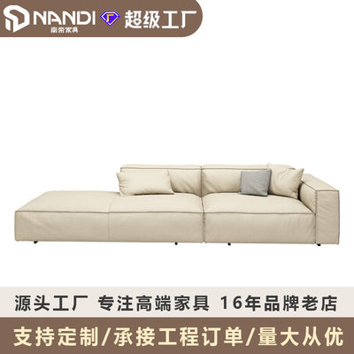 Foshan furniture factory personalized italian normcore tofu block sofa first layer genuine leather small apartment living room house straight row