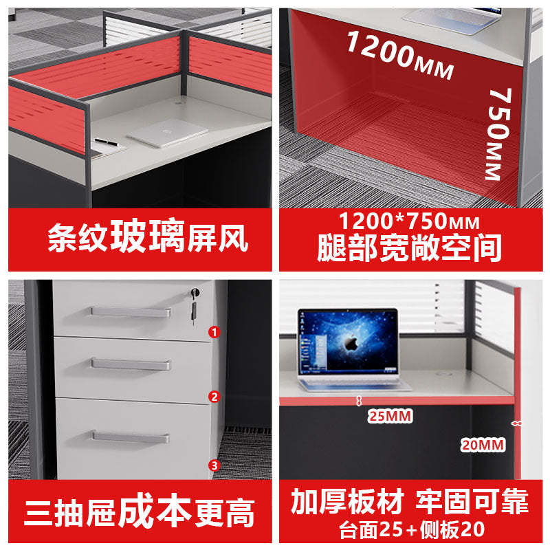 6-person office desk and chair set - minimalist modern office cubicle system with individual workstations and 4-seat partitioned computer desks