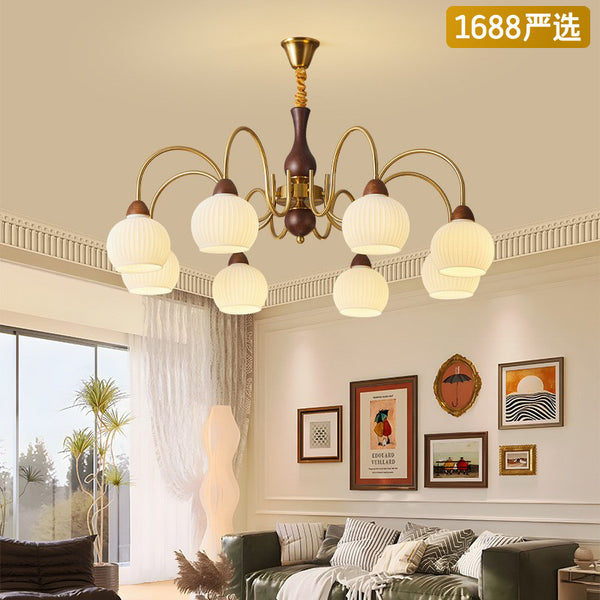 [Strict selection] Chandelier antique American retro walnut color creative solid wood study eye protection hall living lamps