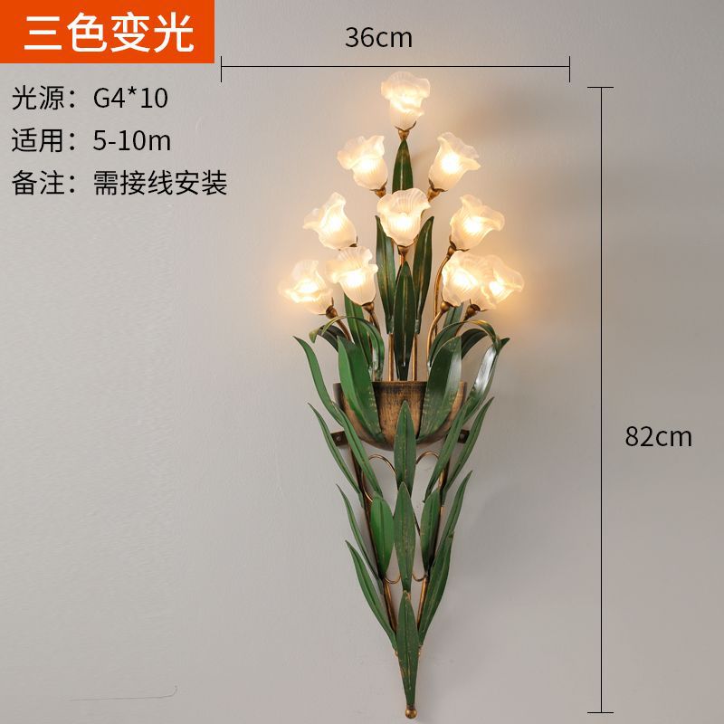 French retro wall sconce, american country style creative floral living room background wall, bedroom bedside wall lighting fixture