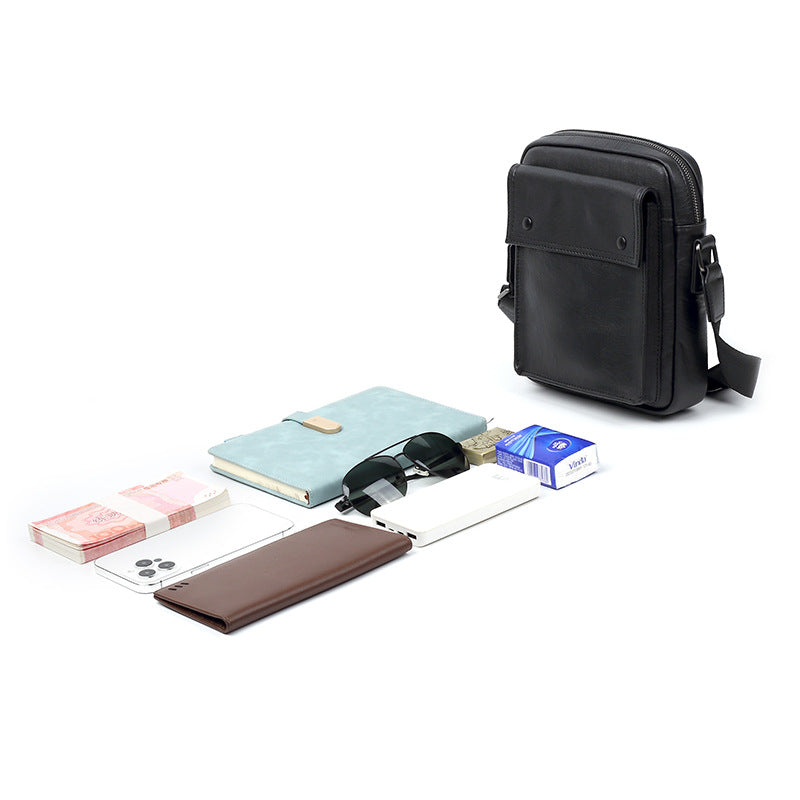 New men's bag fashionable horizontal leather men's shoulder bag casual mailman simple first layer cowhide messenger bag