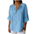 cross-border fashion summer new loose t-shirt women's v neck cotton and linen button tops