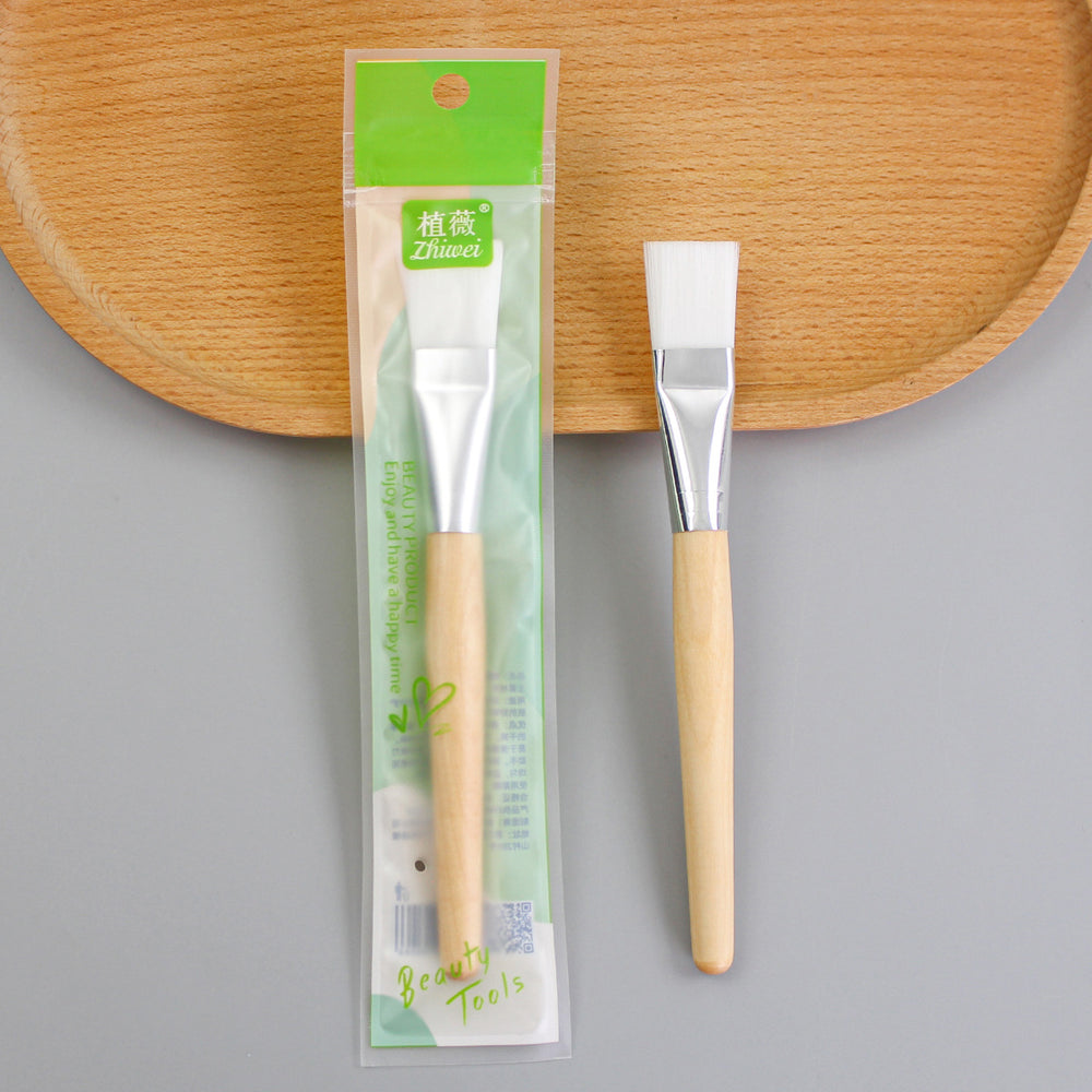 Zhiwei facial mask brush beauty spa application wooden pole mask brush wooden handle soft bristle brush makeup brush log pole white hair