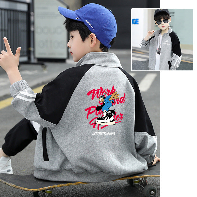 Stylish boys' spring/autumn long-sleeve jacket, middle and young children's autumn jacket, girls' baby zip-up top, children's sweatshirt
