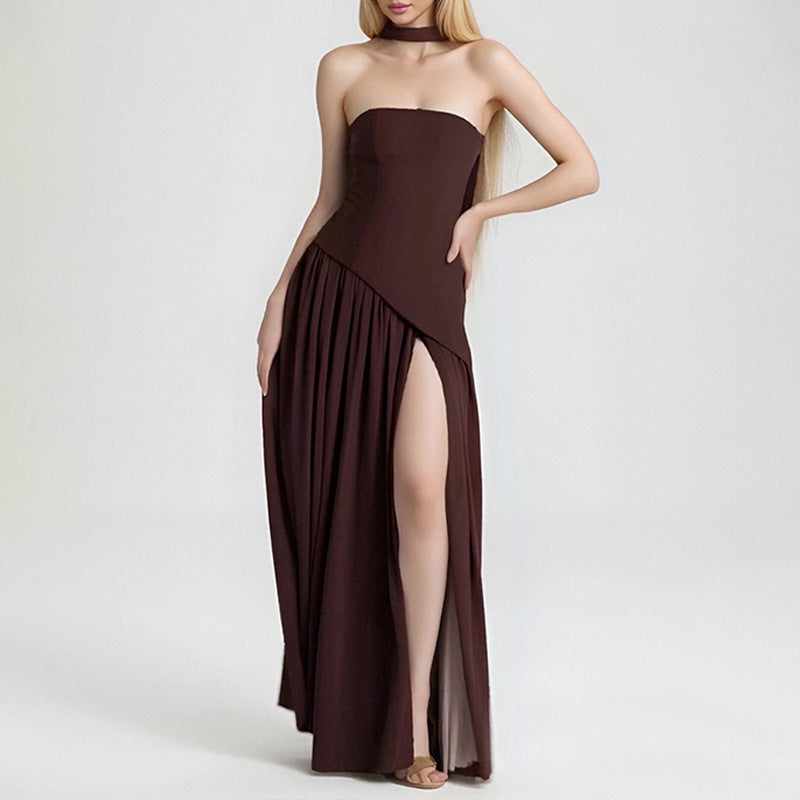 summer new arrivals: cross-border fashion women's clothing - elegant & sexy backless pleated slit cami dress