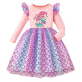 Children's long sleeves round neck mermaid fish scale mesh dress