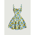 Women's new summer french romantic elegant printed tie-waist a-line mini slip dress