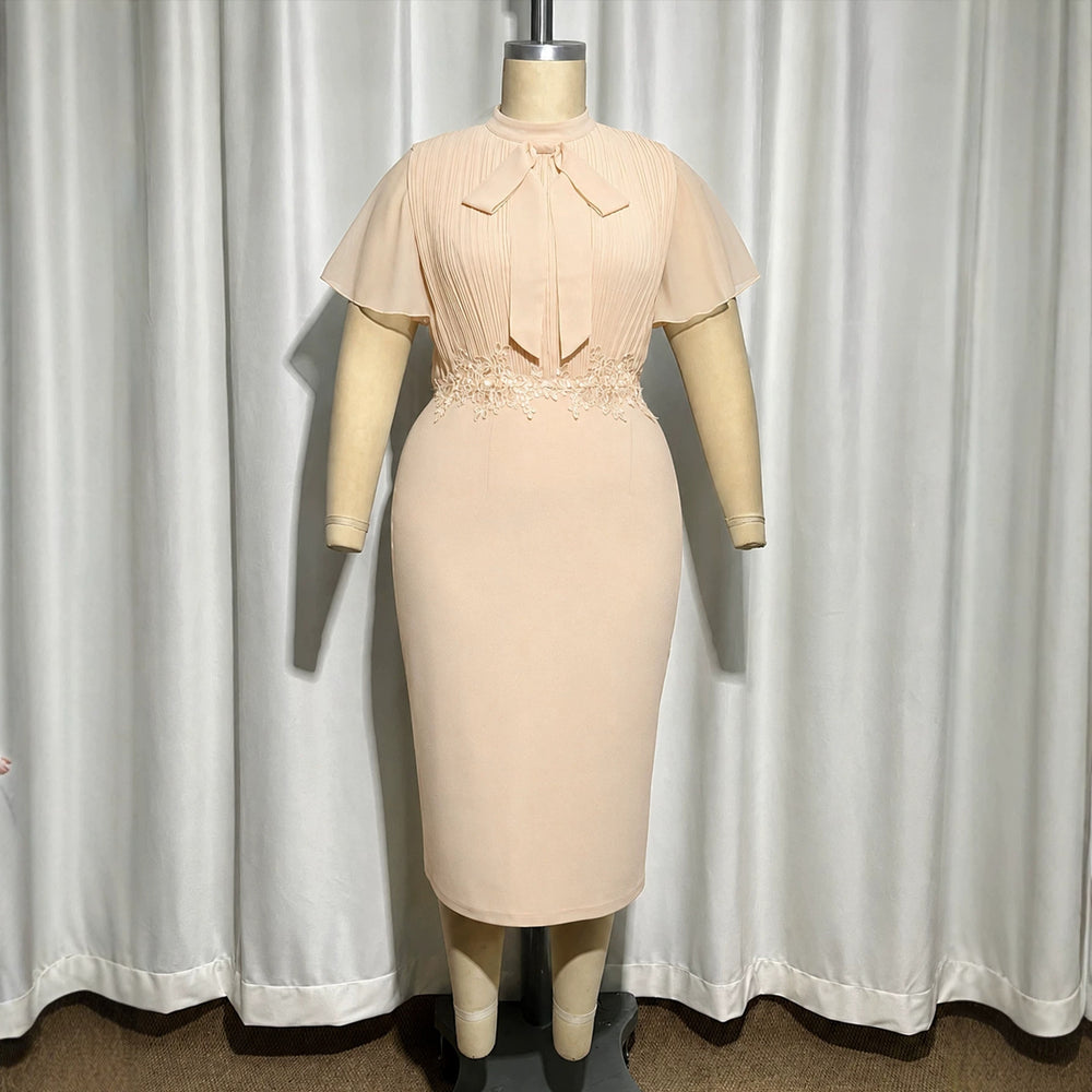 new arrival: elegant commute dress - embroidered appliqué, slim fit, bow detail, chiffon sleeve dress