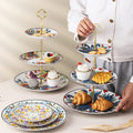 Wholesale nordic creative ceramic dessert plate round multi-tiered skewer plate fruit plate household personalized decal plate