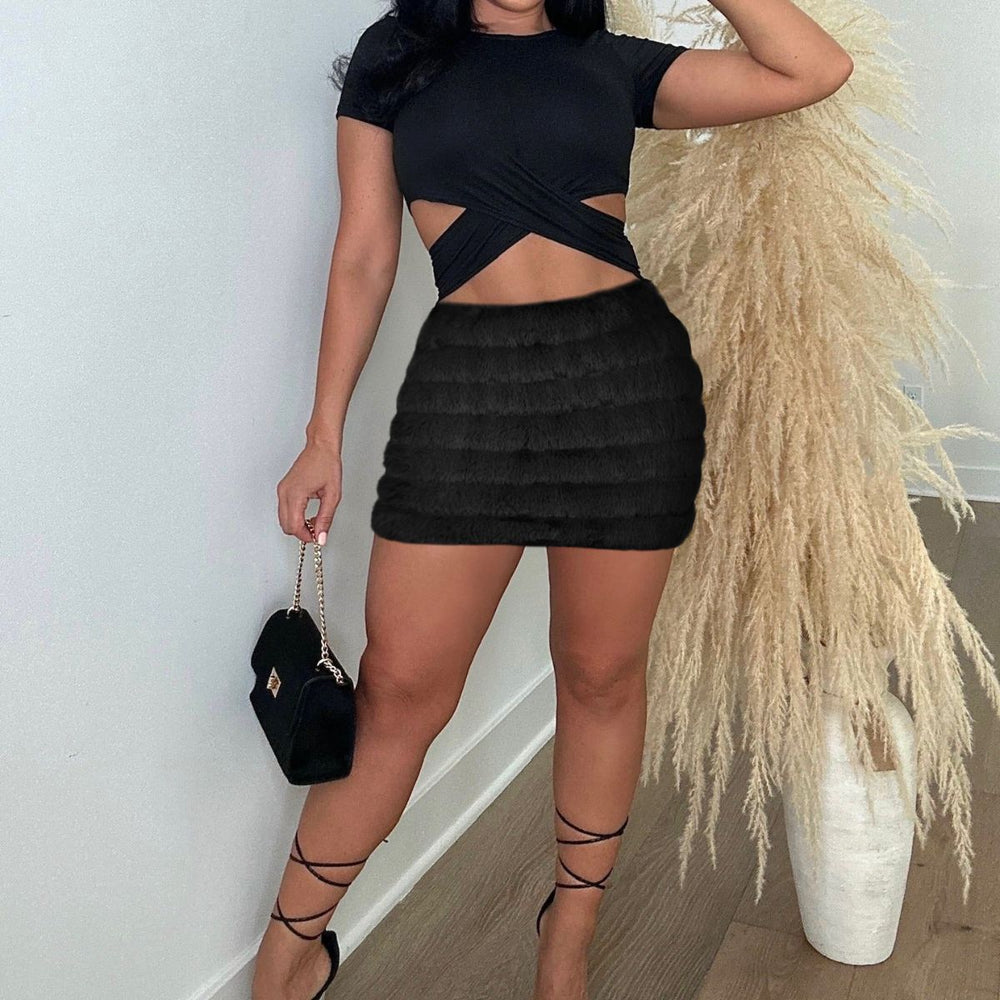 e-commerce women's clothing  fall and winter new arrival imitation fur short skirt zipper filled cotton stuffed fur skirt