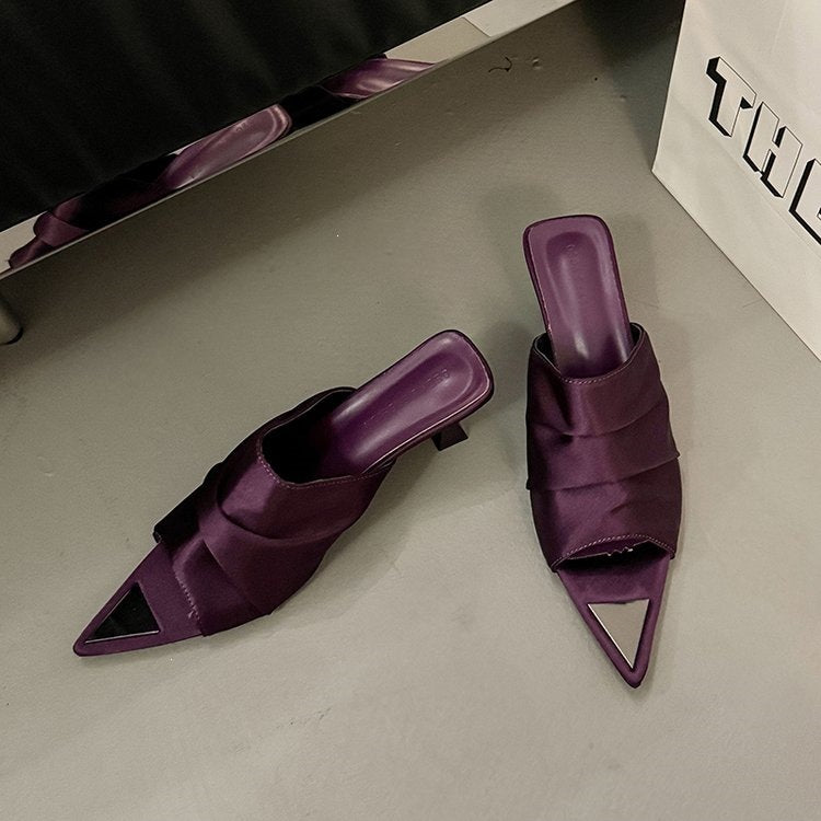 Plus size pointed toe elegant purple socialite style sexy flip-flops women's summer new arrival thin heel sandals french style