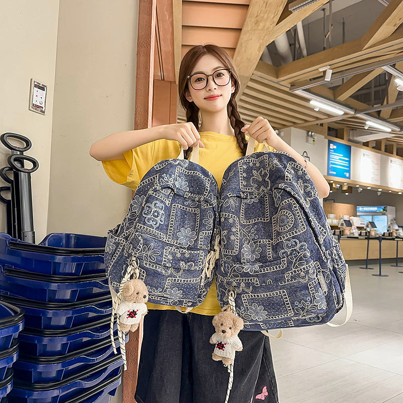 New large-capacity leisure student schoolbag, junior high school student versatile fashion travel denim backpack