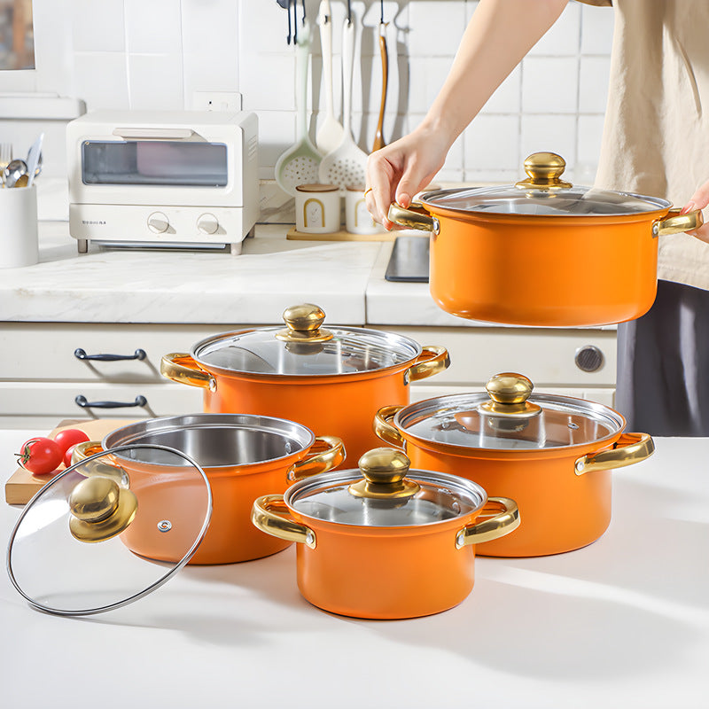 stainless steel 10-piece pot set, soup pot, uncoated pot, milk pot, double ear handle, boiler stove neutralpots
