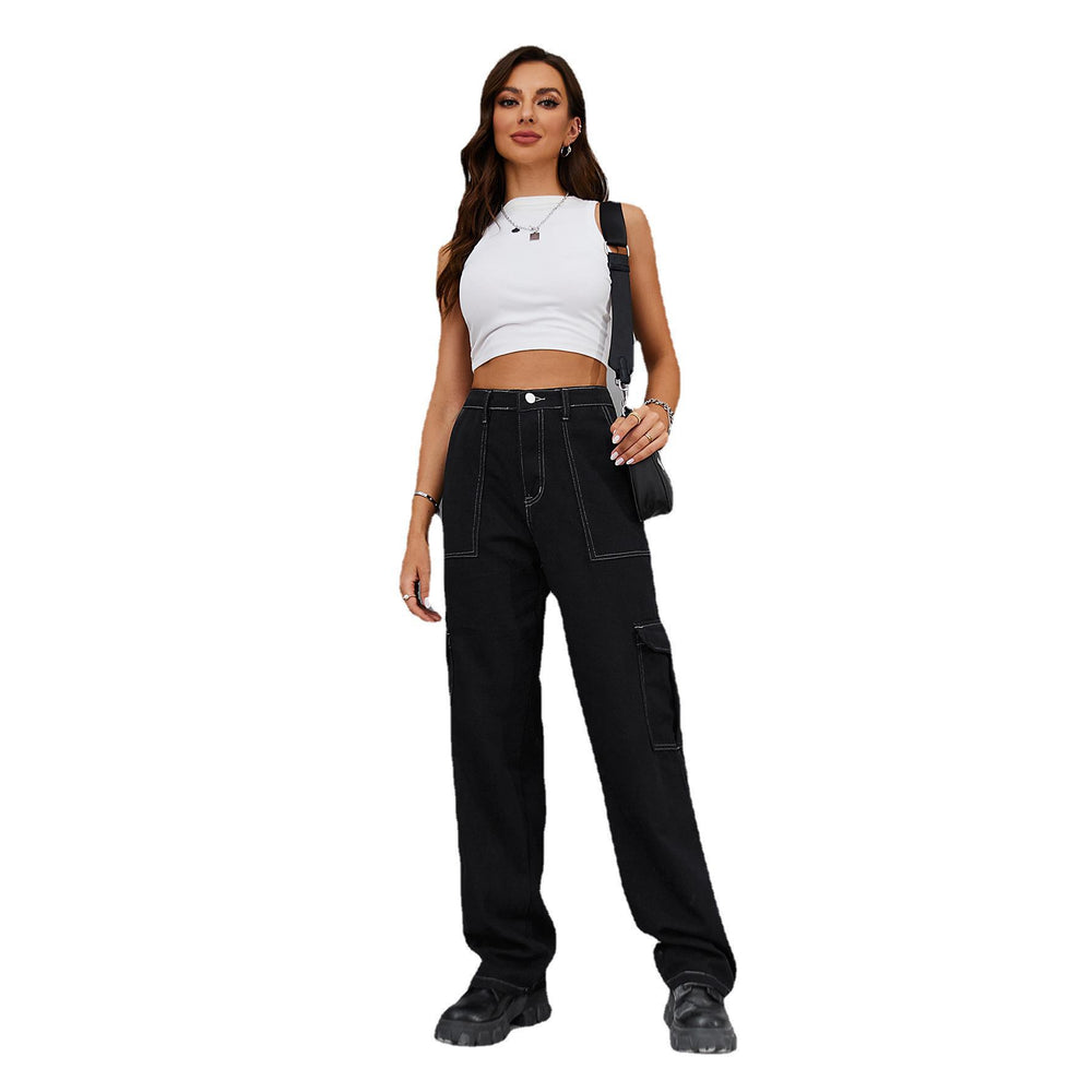 European and american cross-border e-commerce independent website  new american retro elastic waist denim cargo pants casual pants for women
