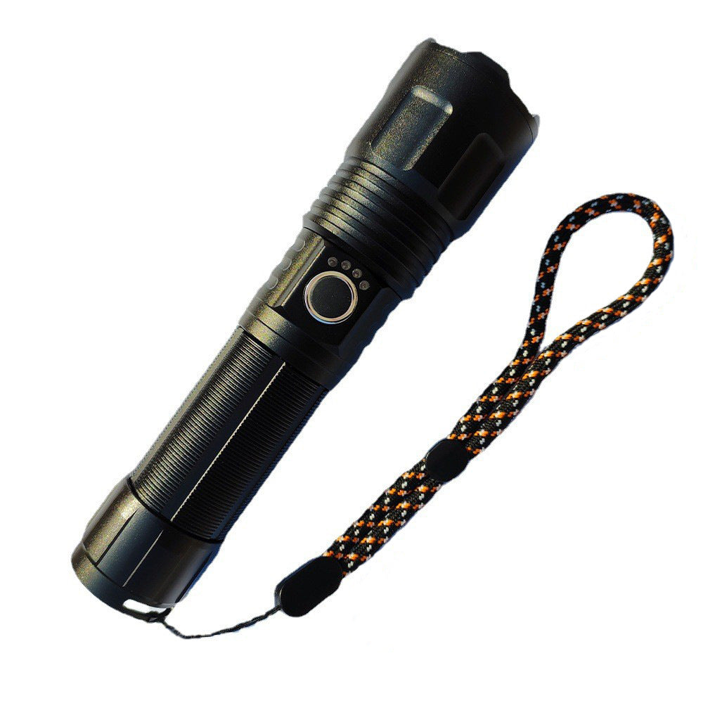 In December, the new  aluminum alloy strong light flashlight, zoom power display USB charging outdoor household flashlight