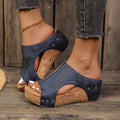 export cross-border direct supply exportplus sizeelegantnew arrival women's wedge heel fish mouth thick sole rivet sandals women's shoes