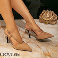 Women's high heel sandals khaki stuffed thin heel fashion buckle pointed toe slip-on fashion high heel sandals