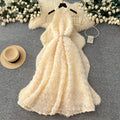 Frenchclassyfashionstereo flower halter sleeveless dress women's strappy waist slimming lookelegant large swing long skirt